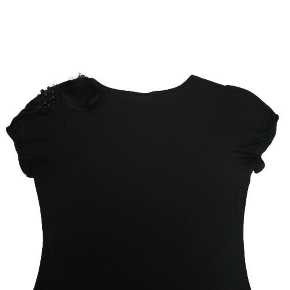 Saint Tropez West Women's Solid Black Beaded Short Sleeve Blouse Size Medium - Picture 4 of 12